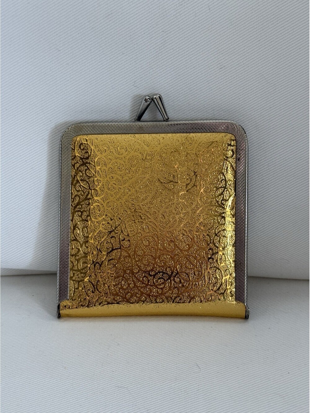 Vintage Gold Tone Vanity Compact Mirror Embossed Floral Double Mirror Compact